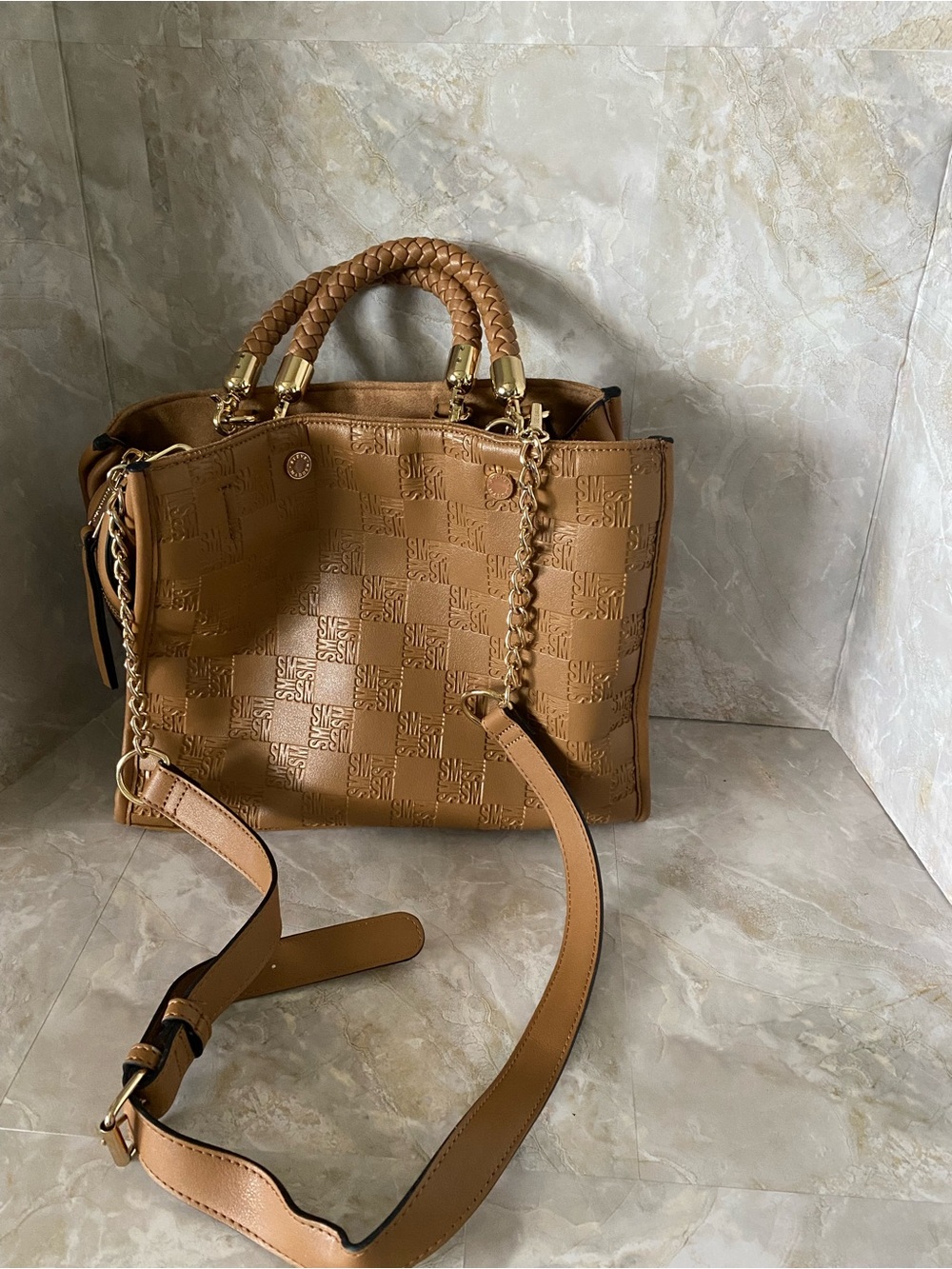 STEVE MADDEN Tan Leather Purse with Chain Strap